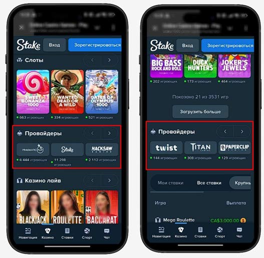 Провайдеры в Stake Casino